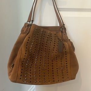 Coach Tan Suede Studded Shoulder Bag